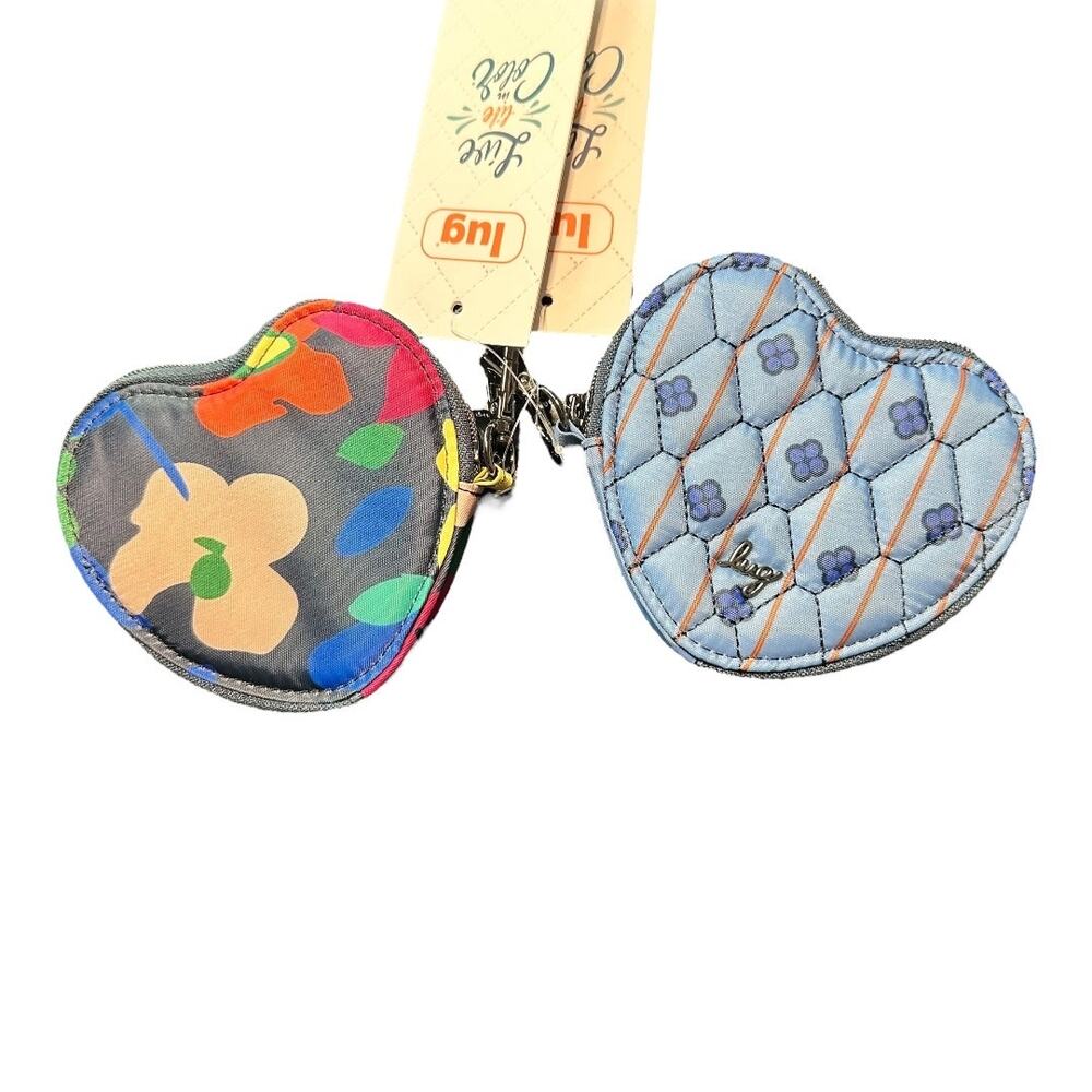 Lug Classic Wildflower/Geo Grid Set of 2 Heart Pouches w/ Key Chain